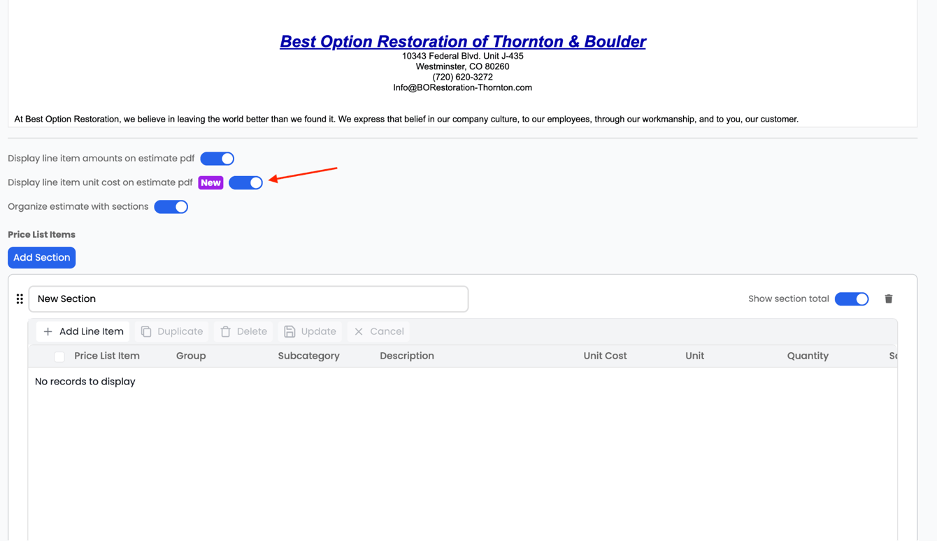 What Are Estimate Display Options and How Do They Affect PDFs?